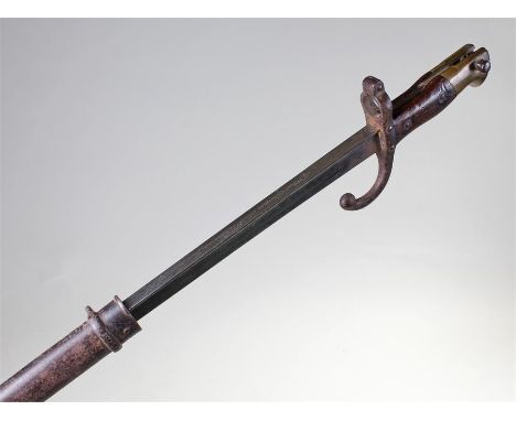French chassepot bayonet, engraved to the blade Musee D'Armes de St Etienne 1878, blade length 65cm, with scabbard