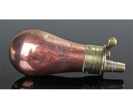 Sykes copper and brass powder flask, of very small proportions, 7cm long