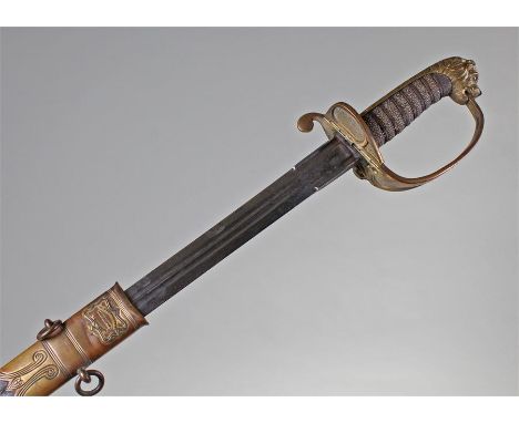 Naval officers sword, 1827 pattern, made by Batten & Adams, Outfitters of Davenport, with 79.5cm broadsword blade, with a gil