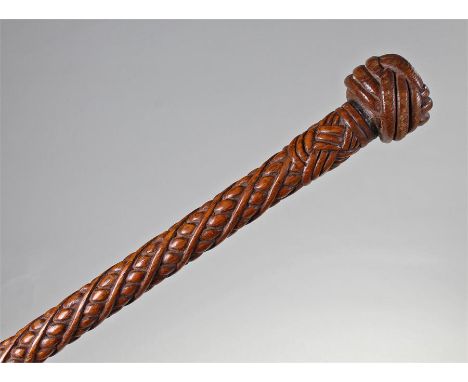 Victorian rope twist walking stick, the knot carved top above rope effect shaft, 89.5cm long