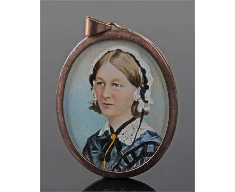 Florence Nightingale portrait miniature, within a gilt brass frame, 60mm high, 50mm wide.