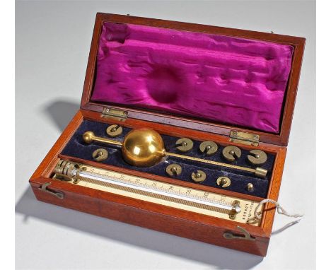 Sikes's hydrometer, by Joshua Long, Little Tower Street, London, the mahogany case with inset plaque, fitted interior with co