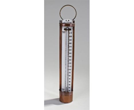 Negretti & Zambra copper thermometer, with a mercury tube, a painted enamelled temperature scale, 37cm high