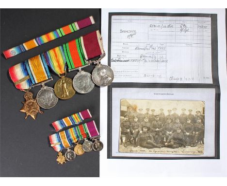 Great War Mons group of five, awarded to Pte Albert Edwards Sandys, Royal Army Medical Corps the 1914 Star with bar, named 19