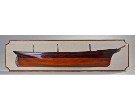 Large fine ship builders half block model of the "John Munro" the hull with faux grained effect, gilt wood applied panels, th