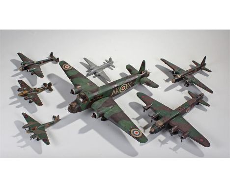 Collection of World War II scratch built model aeroplanes, to include two Wellington's, Mosquito, Short Stirling, Bristol Bea