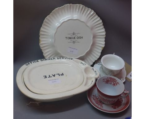 A 19th Century Sevres blank De Chine cup and saucer with pierced decoration together with a spode cup and saucer, a late Vict