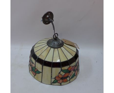 A Tiffany style leaded glass ceiling light with floral decoration. H-18cm Diameter- 34cm 