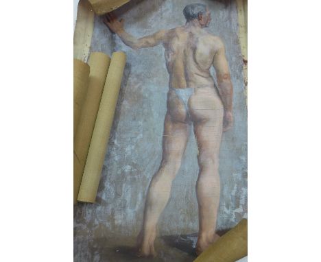 Four unframed oil on canvas portrait paintings 