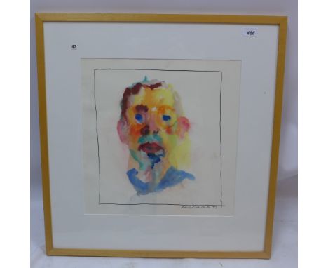 Paul Richards, self portrait, watercolour Con naught brown label verso 