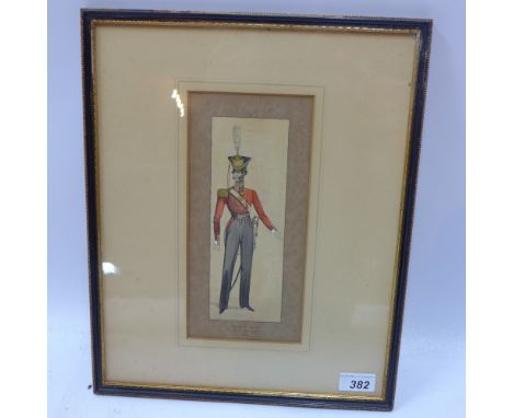 An 1830s coloured print of an officer in the British Army, 3rd in the Buffs, H. 25.5cm, W.12cm