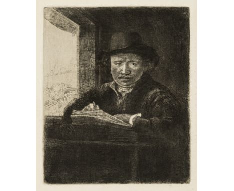 Rembrandt van Rijn (1606-1669)Self-Portrait Etching at a WindowEtching, drypoint and burin, 1648, a good but a slightly later