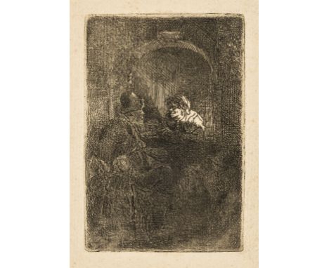 Rembrandt van Rijn (1606-1669) A Hurdy-Gurdy player followed by children at the door of a house ('The Schoolmaster')Etching, 