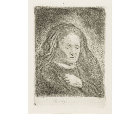 Rembrandt van Rijn (1606-1669) The Artist's Mother with Her Hand on her chestEtching, 1631, but a later impression of New Hol