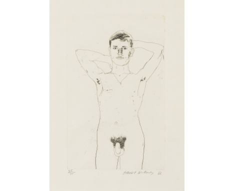 δ David Hockney (b.1937)In and Old Book (Scottish Arts Council 52, Tokyo 52)Etching, 1966, signed, dated and numbered from th