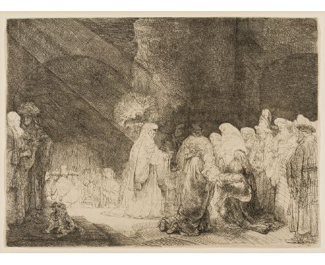 Rembrandt van Rijn (1606-1669) The Presentation in the Temple: Oblong PlateEtching, drypoint and engraving, circa 1639, a goo