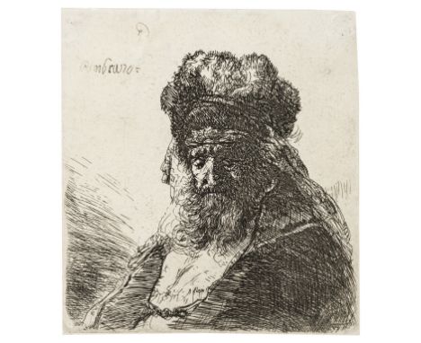 Rembrandt van Rijn (1606-1669) Old Bearded Man in High Fur Cap, with Eyes ClosedEtching, 1635, on laid paper without watermar
