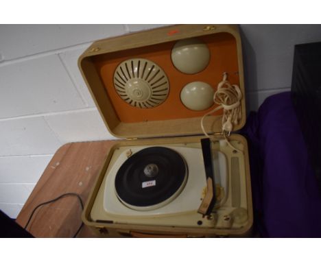An unusual portable record player and speaker set by Radialva in cream and orange case