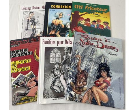 6 assorted French adult erotic art comic books with hardback covers. To include Phenix, Coq and Lubrix. All in excellent cond