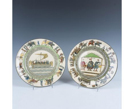 Two plates from one of the first series ware patterns from Royal Doulton. Based on the embroidered tapestry which tells the s