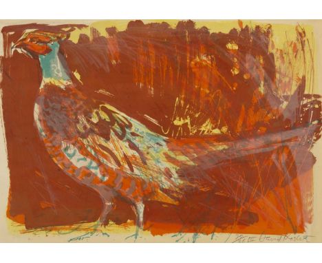 David Kosler (20th Century)
Pheasant
lithograph
51 x 73cm; and a linocut by Felix Gluck of fruit (2).
&nbsp;