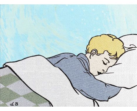 David Bromley (b.1960)
Sleeping boy
signed with initials (lower right)
tapestry and oil
23 x 30cm; and the same tapestry in b