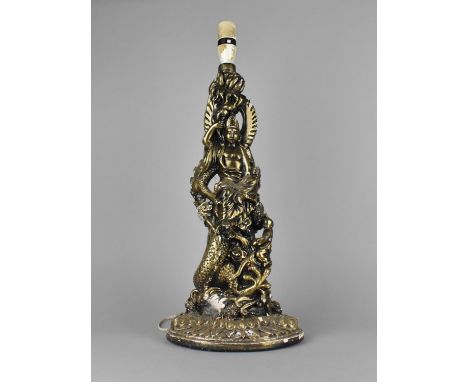 A Gilt Painted Plaster Chinese Style Table Lamp Base, No Shade, 54cms High 
