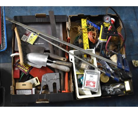 Two Boxes of Various Tools, Clamps, Pump, Screws etc 