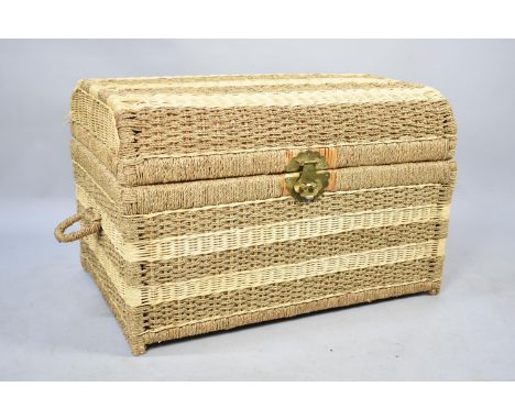 A Modern Wicker Linen Trunk with Two Carrying Handles containing two Teddy Bears, 74cms Wide 