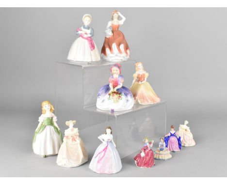 A Collection of Small and Miniature Ceramic Figures to Include Royal Doulton "Rag Doll", "Penny", "Monica", Coalport etc 