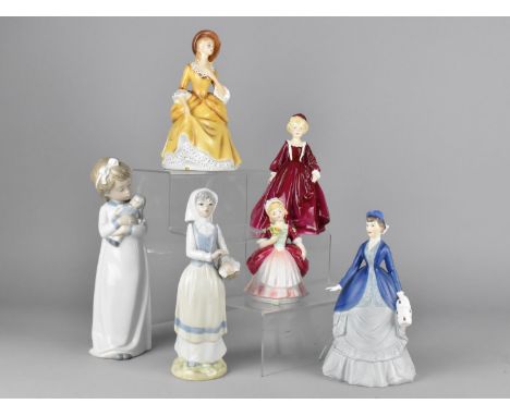 Six Various Ceramic Figures to Comprise Royal Worcester Autumn Song, Grandmother's Dress, Royal Doulton Sandra, Valerie etc 