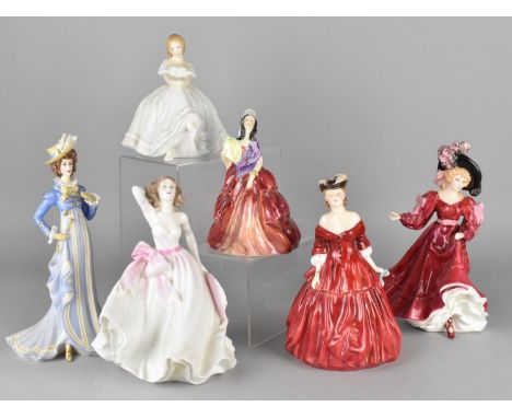 Six Various Ceramic Figures to Comprise Royal Doulton Figures Patricia and Vivienne (Both Heads Glued) Coalport etc (Some Con