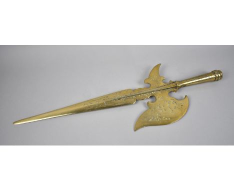 A Reproduction Brass Model of a Medieval Spearhead, 63.5cms Long 