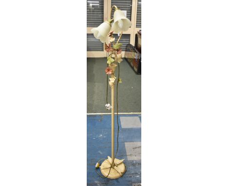 A Modern Wrought Iron Two Branch Standard Lamp with Foliate Decoration 