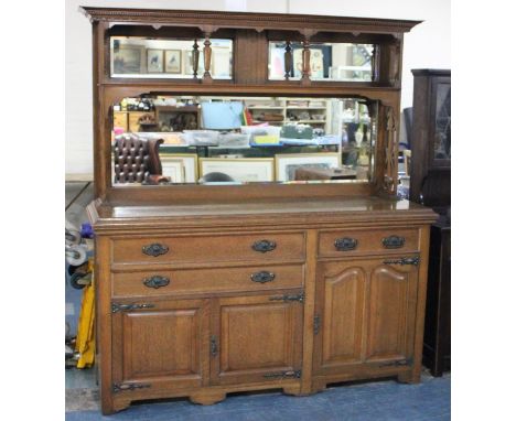 A Large Late Victorian/Edwardian Oak Mirror Back Sideboard, Base Section with Three Long Drawers and Cupboards, Raised Mirror