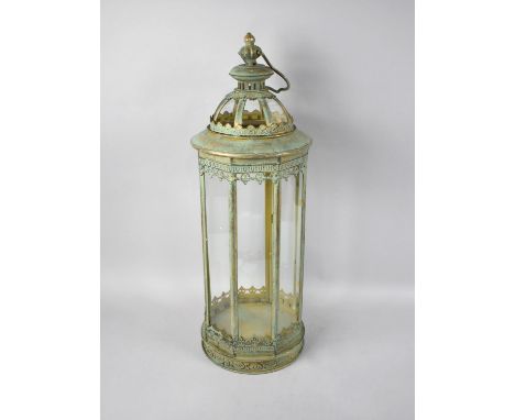 A Green Patinated Bronzed Metal Octagonal Lantern, 60cms High 