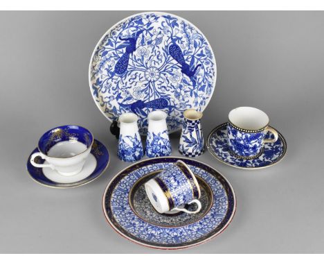 A Collection of Various Blue and White Ceramics to Comprise a Coalport Cabinet Cup and Saucer Having Blue Bands and Gilt Deta