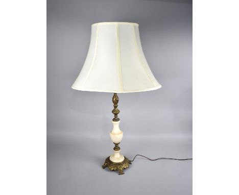 A Mid/Late 20th Century Onyx and Brass Table Lamp with Shade, Overall Height 88cms 