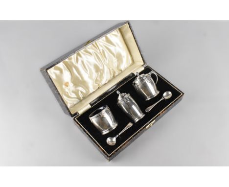 A Cased George V Silver Three Piece Cruet By William Neale &amp; Son Ltd Having Applied Celtic Motif Trim, To Comprise Sat, P