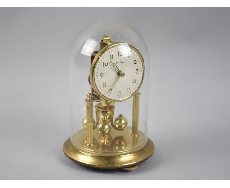 A Mid 20th Century Brass Bentima Pillar Clock under Glass Dome, 17.5cms High 