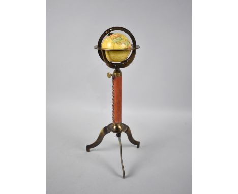 A Reproduction Novelty Desktop Globe as Made by G Goville, Paris, for the Royal Palace, Tripod Base and Leather Covered Suppo