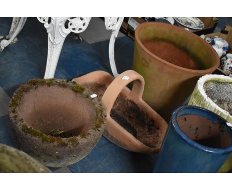 A Terracotta Planter, Basket and a Circular Planter 