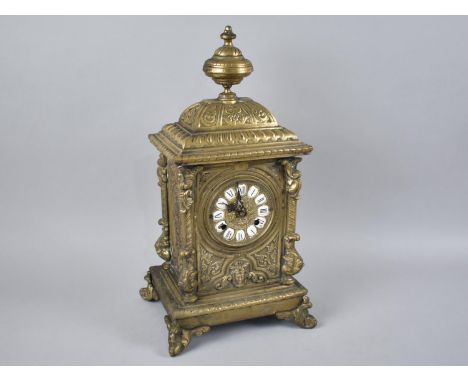 A Mid 20th Century French Brass Mantel Clock with Individual Porcelain Numerals and Eight Day Movement, 44cms High, working o