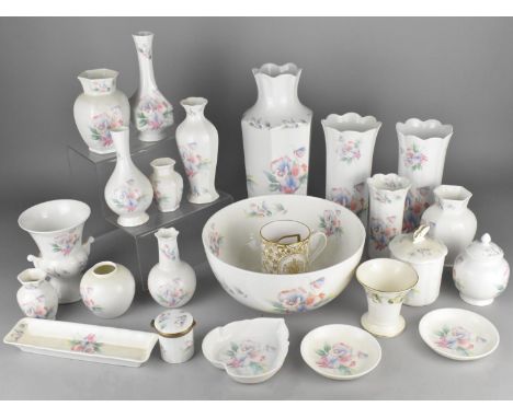 Twenty-two Pieces of Aynsley Little Sweetheart to Comprise Large Bowl, Various Vases to Include Large Examples etc Together w