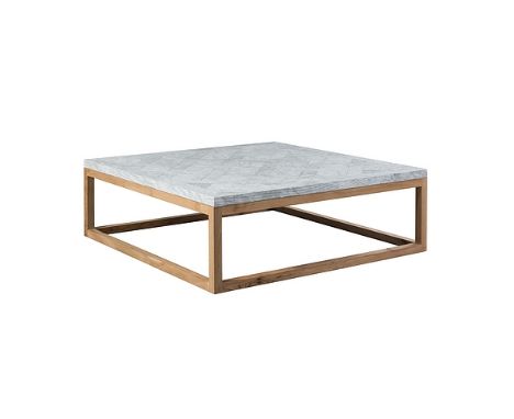 Bleu Nature Dubarry Coffee Table  (M) Marble White Wood Grain & Bn.Natural Oak 122.9x122.9x40cm RRP  £ 3057