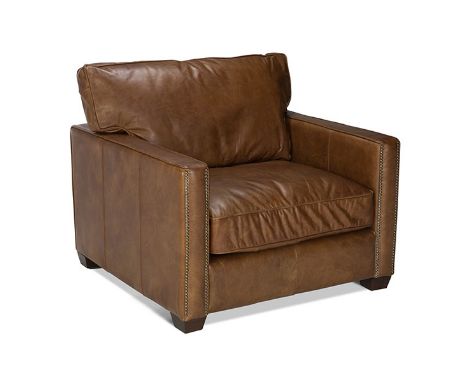 Viscount William Sofa Single Seater  101 X 101 X 88 Cm Old Saddle Mocha - Burgundy The Strong Rectilinear Lines Contrast With