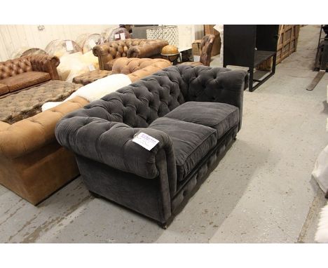 Westminster Button 2 Seater Chesterfield Sofa Revival Black Velvet Upholstery 181 X 97 X 74cm Rrp £3575