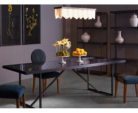 Arrow Polished Black Marble And Black Metal Dining Table  254 X 91.6 X 76 Cm Rrp £1470