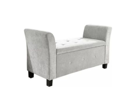 Cambridgeshire Upholstered Bench Tufted Button Seat Upholstered in Silver Soft Chenille Fabric with Diamantes 120cm x 45cm x 