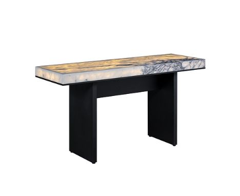 Apollo Console Table 150x50 Moonstone &amp; Matt Black (Uk) 150x50x80cm RRP £ 3819 NB marble top damaged on side - repairable